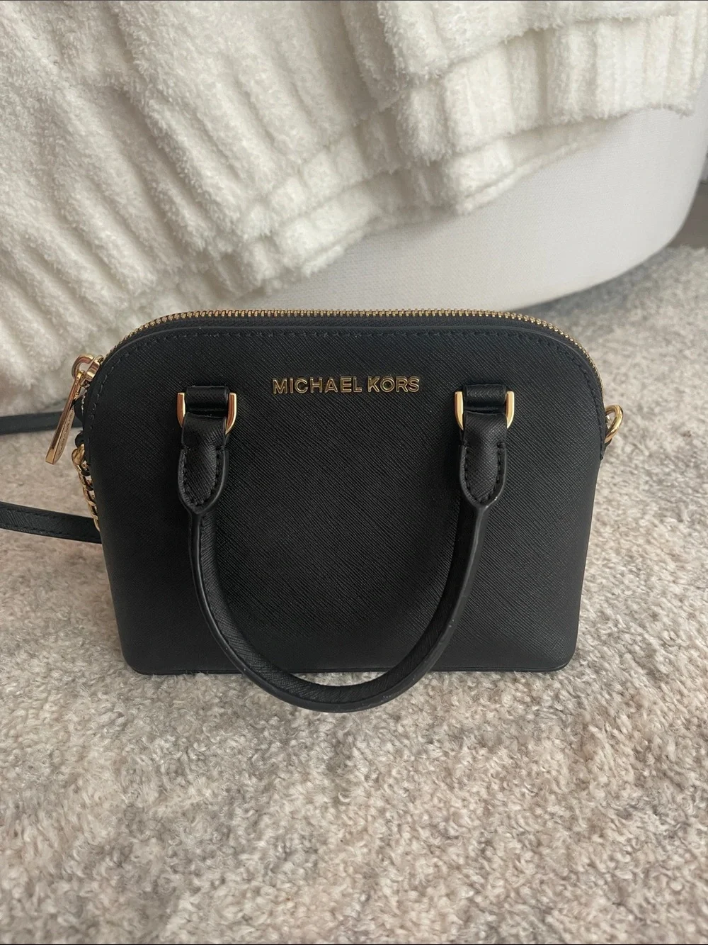 Michael Kors Black Mini Saffiano Dome Crossbody